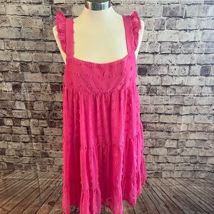Impressions Hot Pink Textured Ruffle Sundress